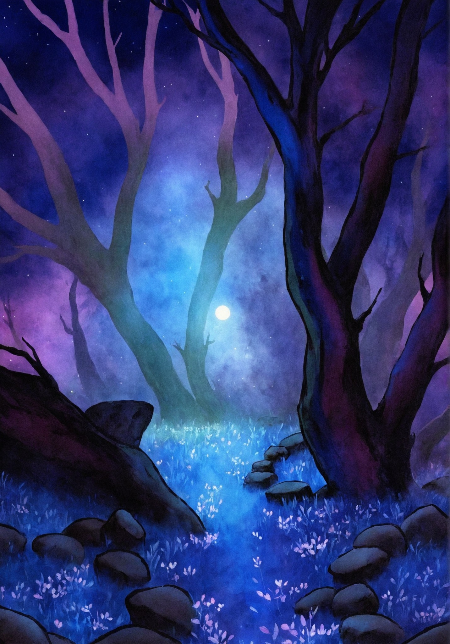 art, my art, artwork, artists on tumblr, concept art, illustration, paint, painting, draw, drawing, watercolor, watercolour, gouache, markers, landscape, surreal, fantasy ambient, fantasy, ambient, folklore, nature, night, forest, woods, magic, colorful