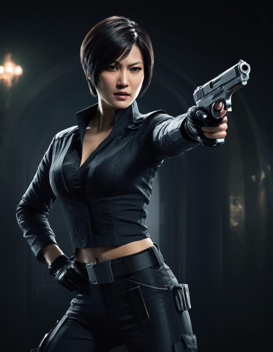 resident evil, ada wong, action, gun, dramatic pose, games, girls from games