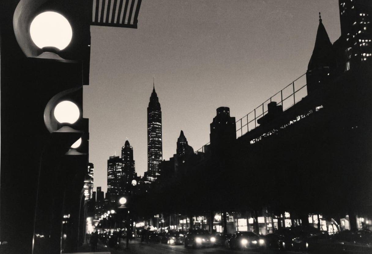 vintage new york, 1950s, elliott erwitt, nyc, nyc at night, glittering nyc, elevated tracks, city at night