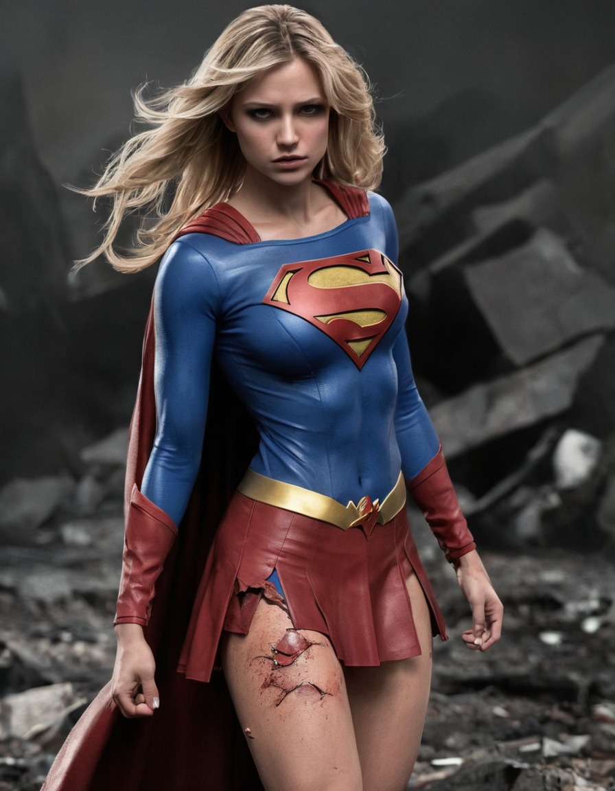 supergirl, dc comics, superhero, battle, ripped clothing