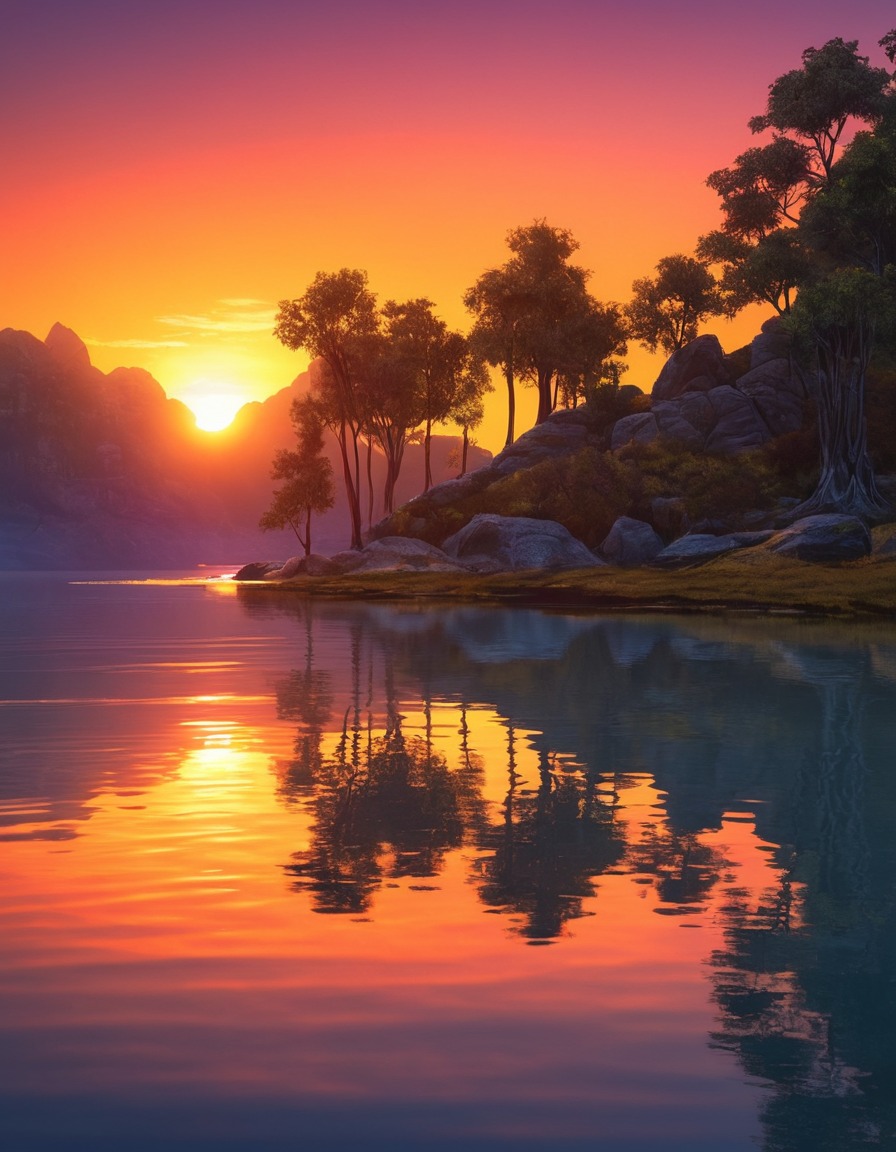 sunset, vibrant, tranquil waters, nature, reflection