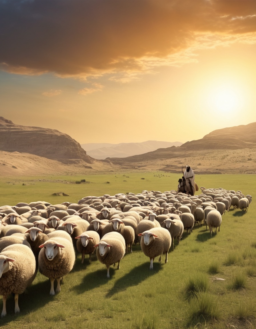 ancient shepherd, sheep, meadow, ancient mesopotamia, 2000 bc