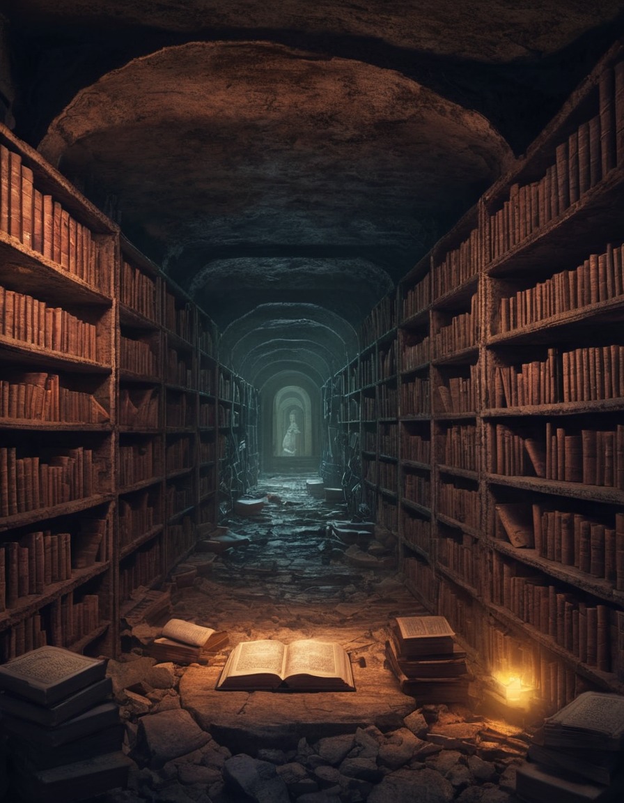 secret library, catacomb, ancient texts, mysterious, hidden, lovecraft, howard lovecraft