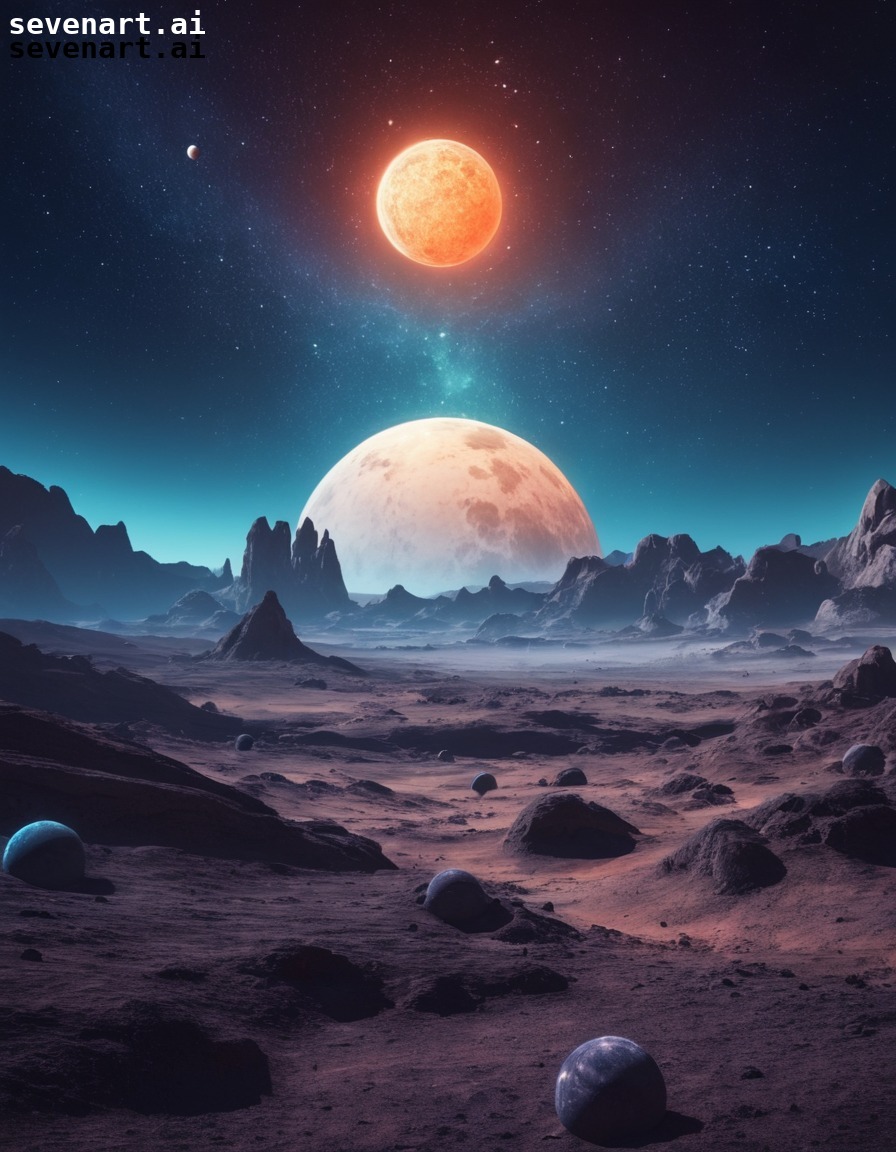 surreal, landscape, alien, planetary, moons, space, stars