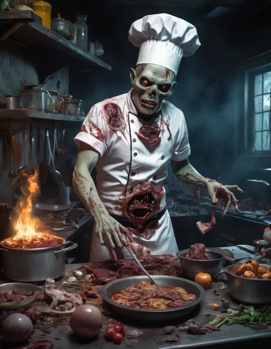 zombie, chef, kitchen, horror, halloween, body parts, cooking