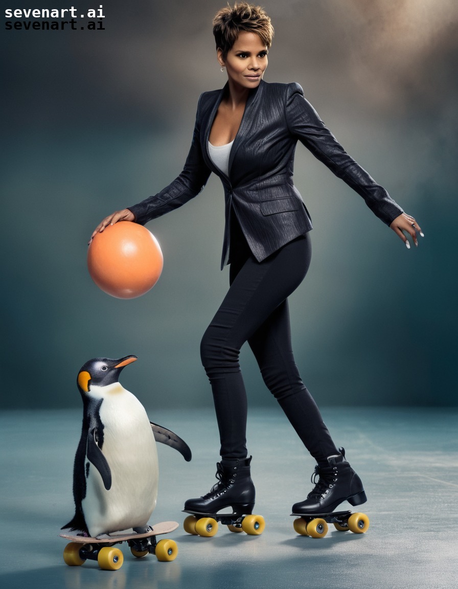 celebrity, roller skating, penguin, fun, unusual, actress, movies, movie stars