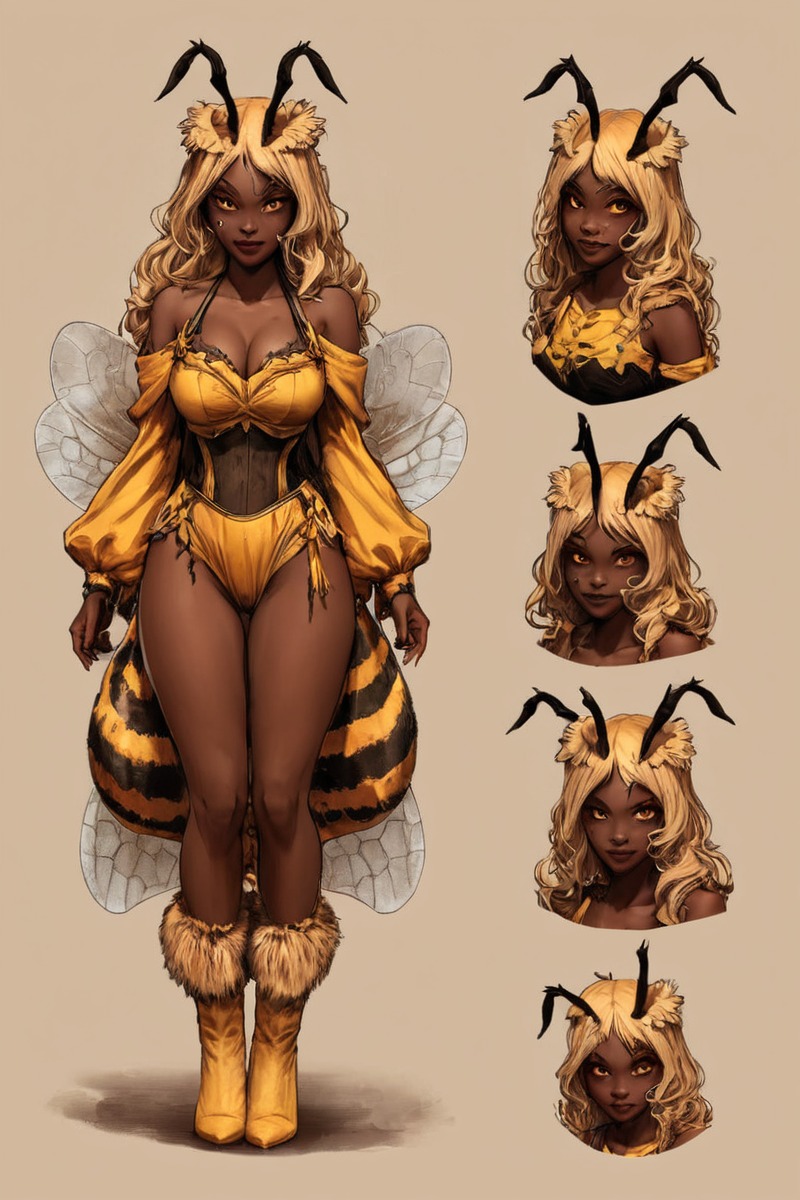 characterdesign, anthro, anthrofemale, anthrofurry, anthropokemon, anthropomorphic, beegirl, brownhairedgirl, fanart, pokemon, pokemonfanart, queenbee, rabbitgirl, redeyedgirl, referencesheet, lopunny, ai_generated_art, stablediffusion, automatic1111, scorpianpp, lopunny_pokmeon, serabellathelopunny, scorphalloweencontest2024