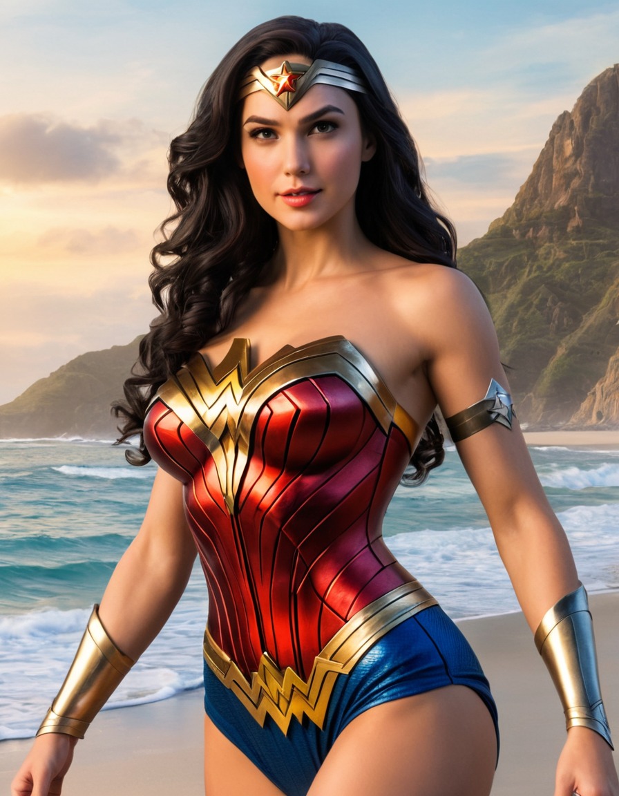 beach, wonder woman, dc comics, swimsuit, superhero, comics