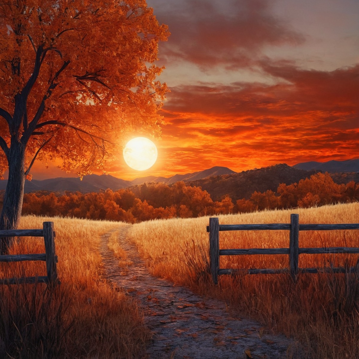 digitalart, autumn, burntorange, landscape, sunset, dailychallenge