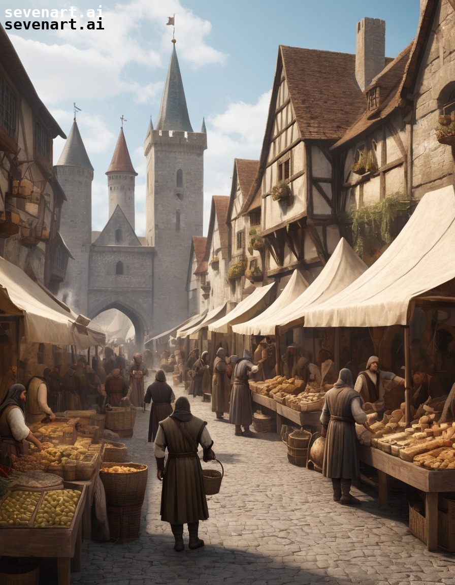 medieval, market, merchants, peasants, bartering, middle ages