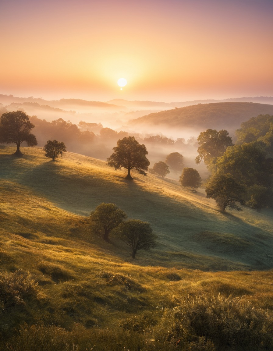 sunrise, landscape, mist, tranquil, nature