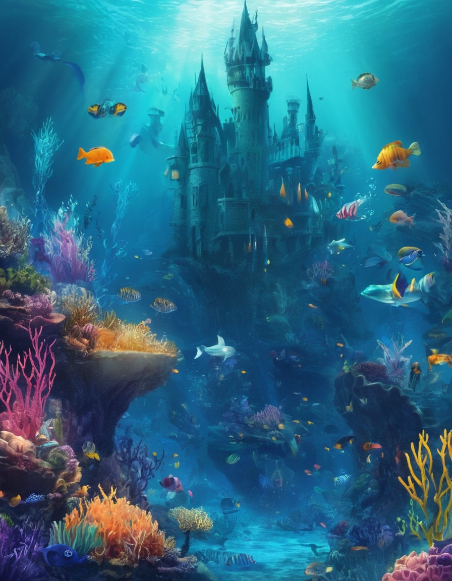 underwater, kingdom, mermaids, sea creatures, fantasy