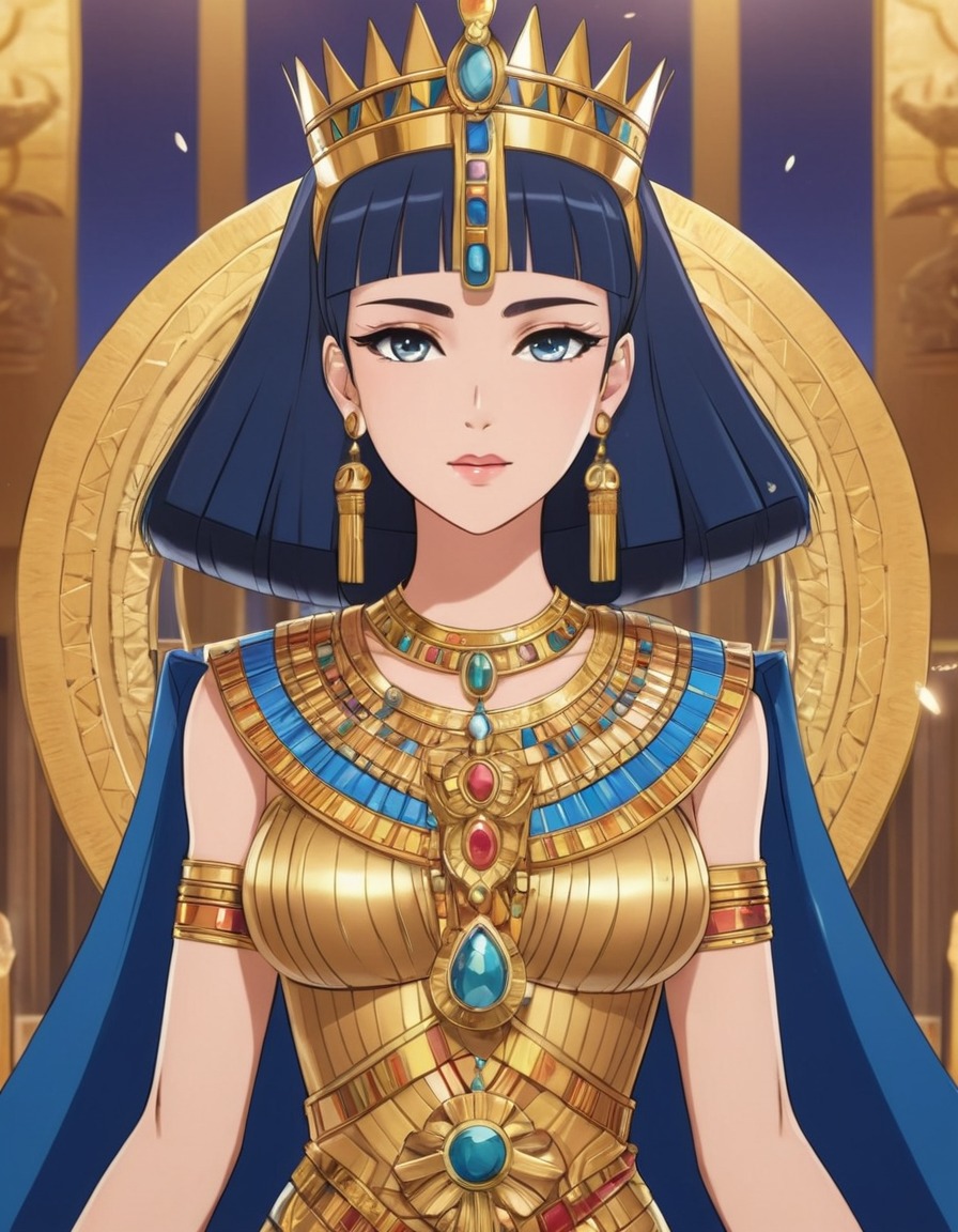 queen cleopatra, royalty, jewels, crown, anime