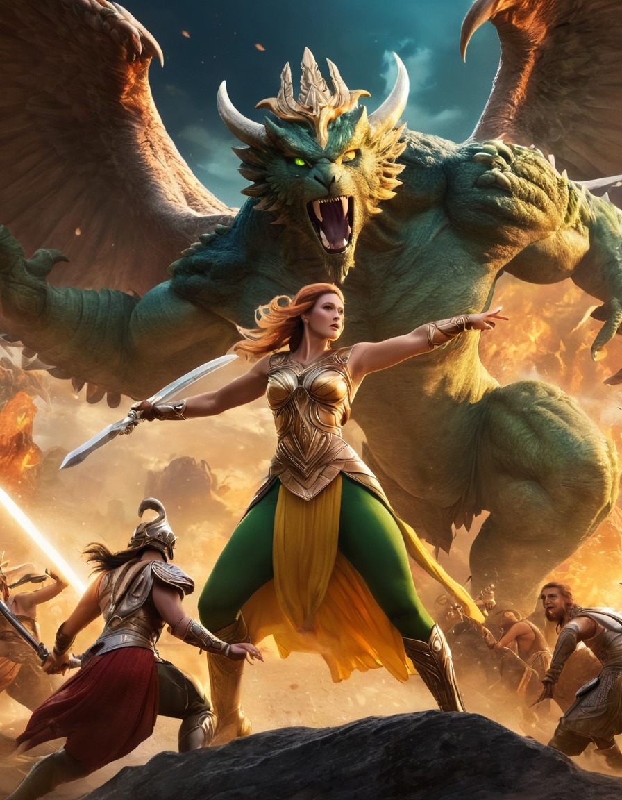 hera, mythology, goddess, epic, battle, monsters, confrontation