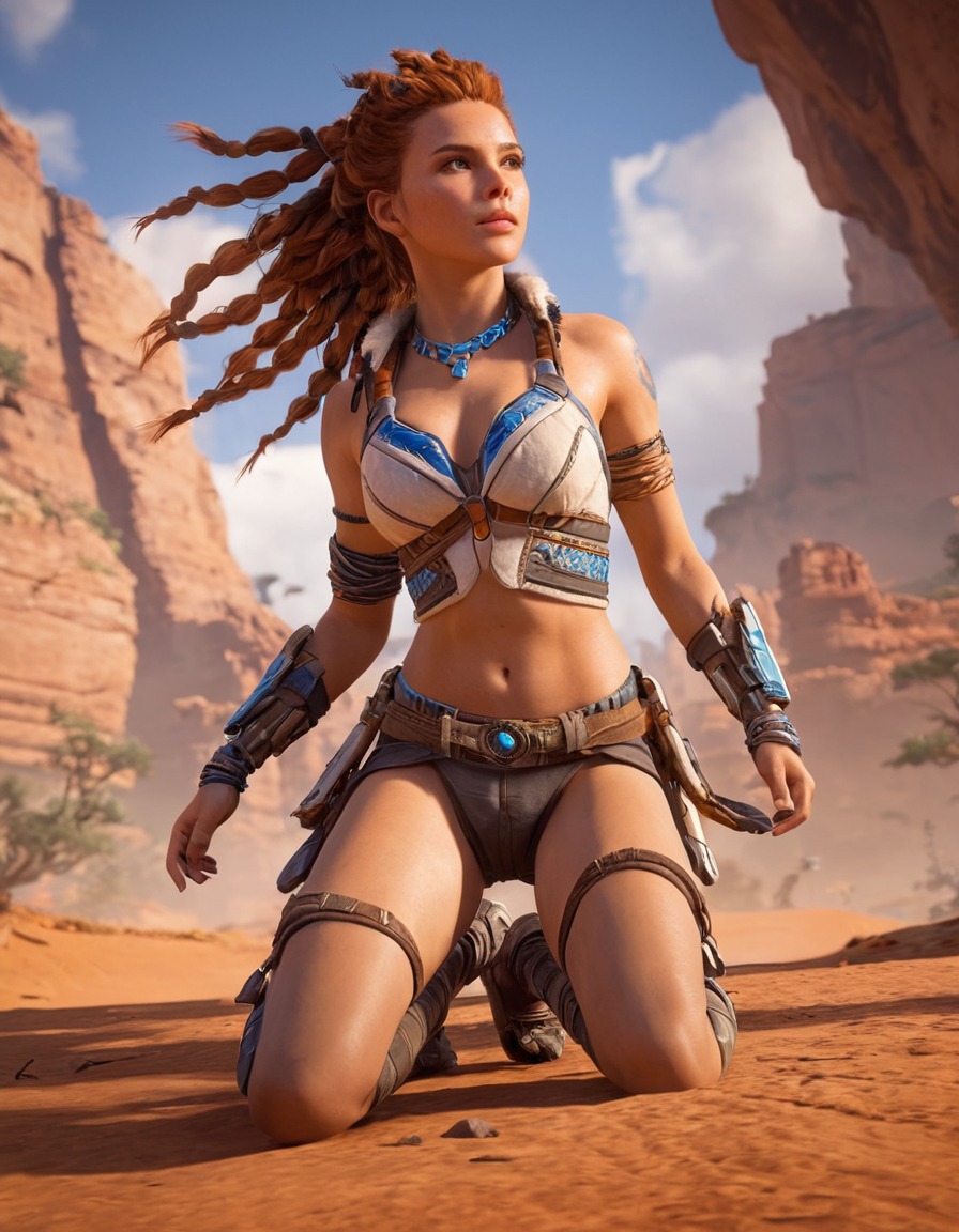 horizon zero dawn, aloy, action-adventure, robotic dinosaurs, strong female protagonist, post-apocalyptic world, archery