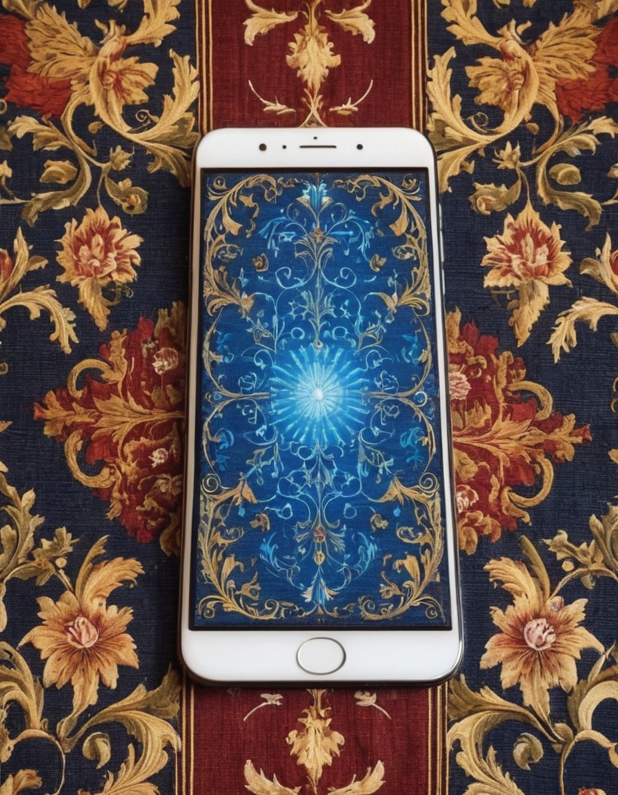 smartphone, medieval, tapestry, technology, art