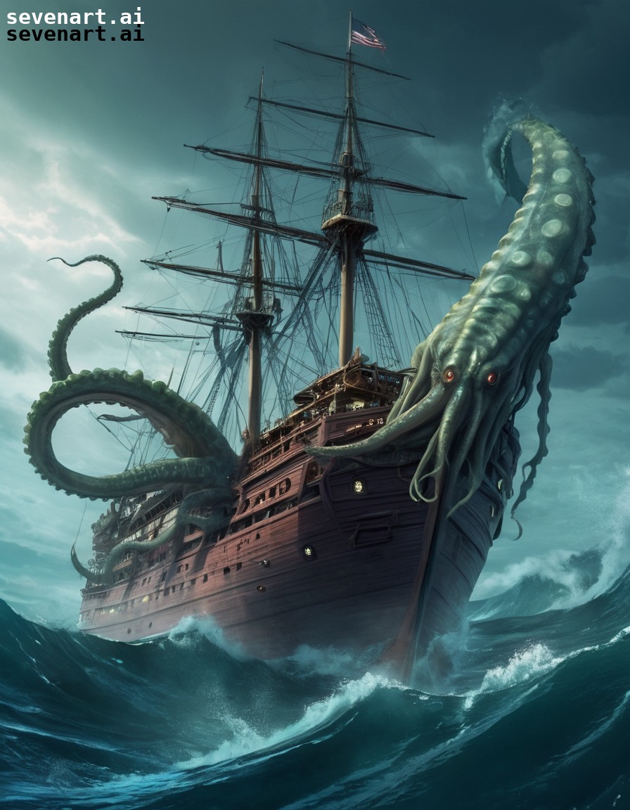 fantasy, sea monster, adventure, danger, shipwreck