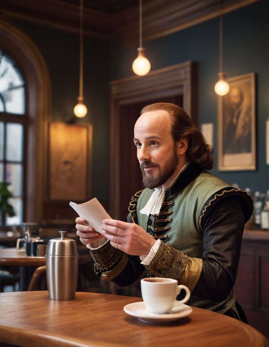 william shakespeare, coffee, cafe, trendy, historical figure