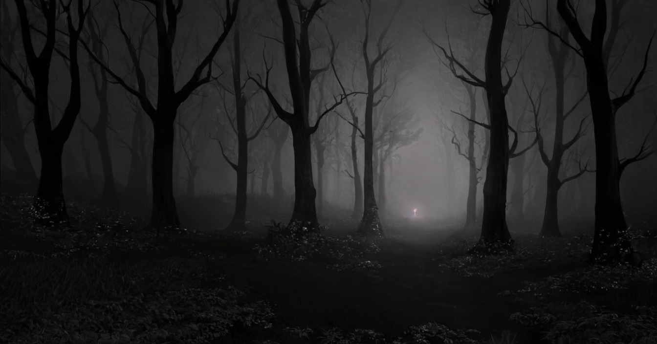 horror, forest, spooky, fog, blackandwhite, darkestnight, treesilhouette, dead_trees, spooktober, spooktober2024