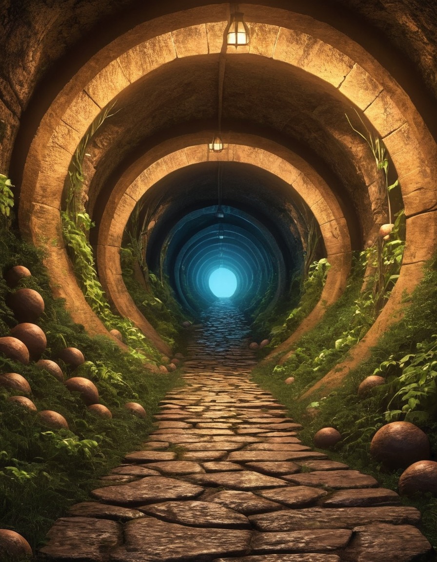 labyrinth, twisting tunnels, mischievous goblins, fantasy, subterranean creatures, adventure, magical