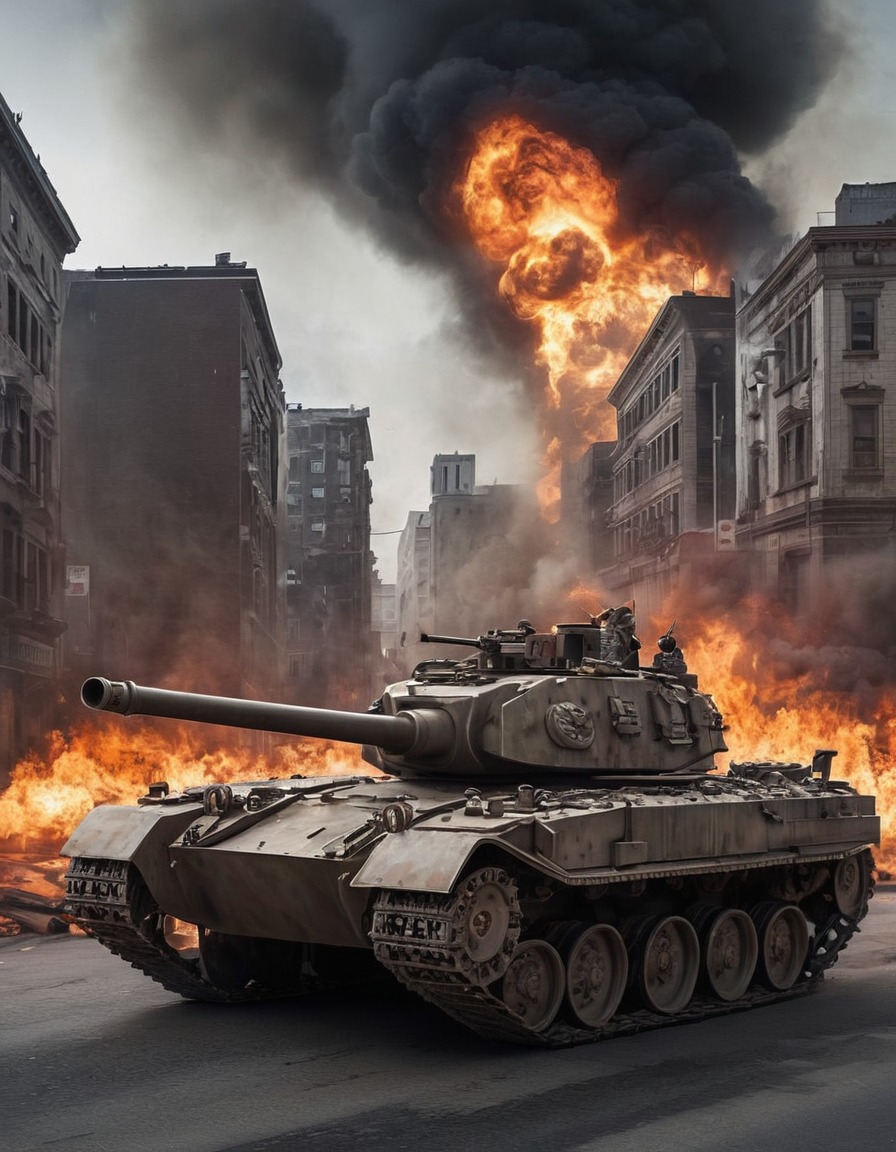 war, destruction, tanks, city, flames, conflict, usa