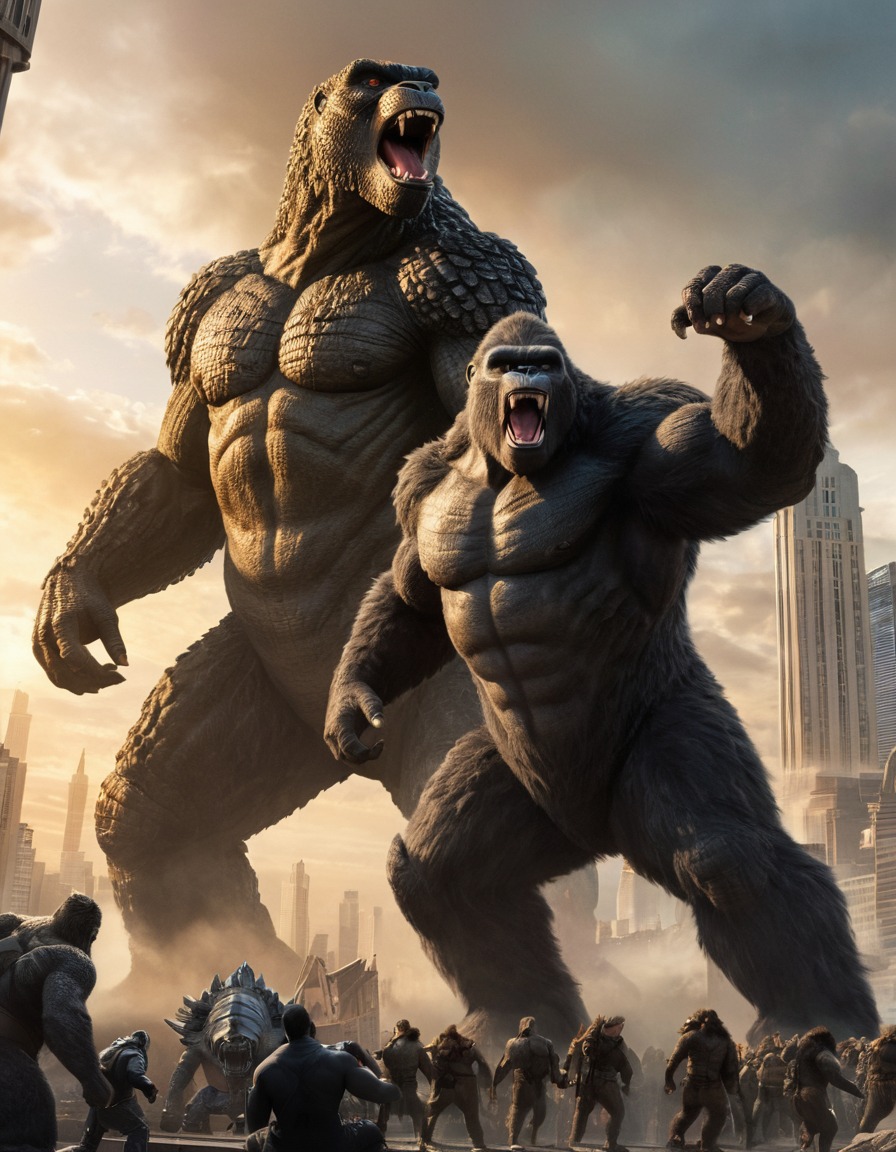 godzilla, king kong, monster, cityscape, kong