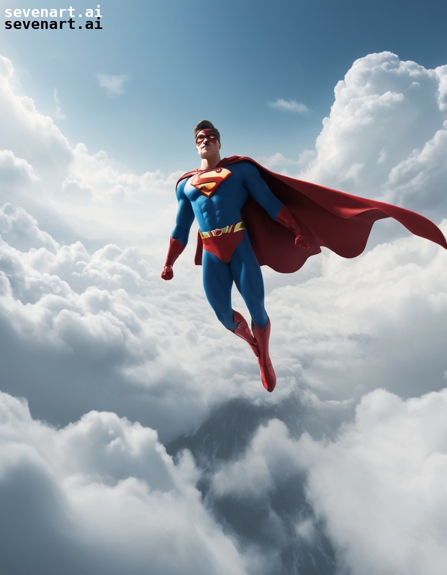 superhero, flying, clouds, cape, power, hero