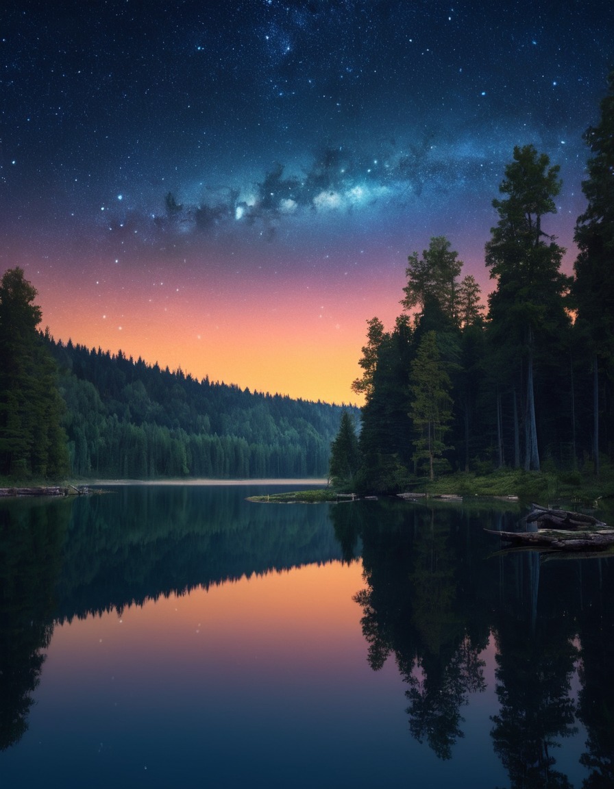 nature, night sky, stars, lake, tranquility