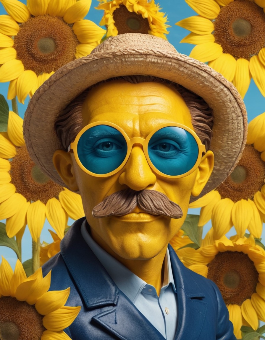 art, caricature, vincent van gogh, sunflowers, humor, funny