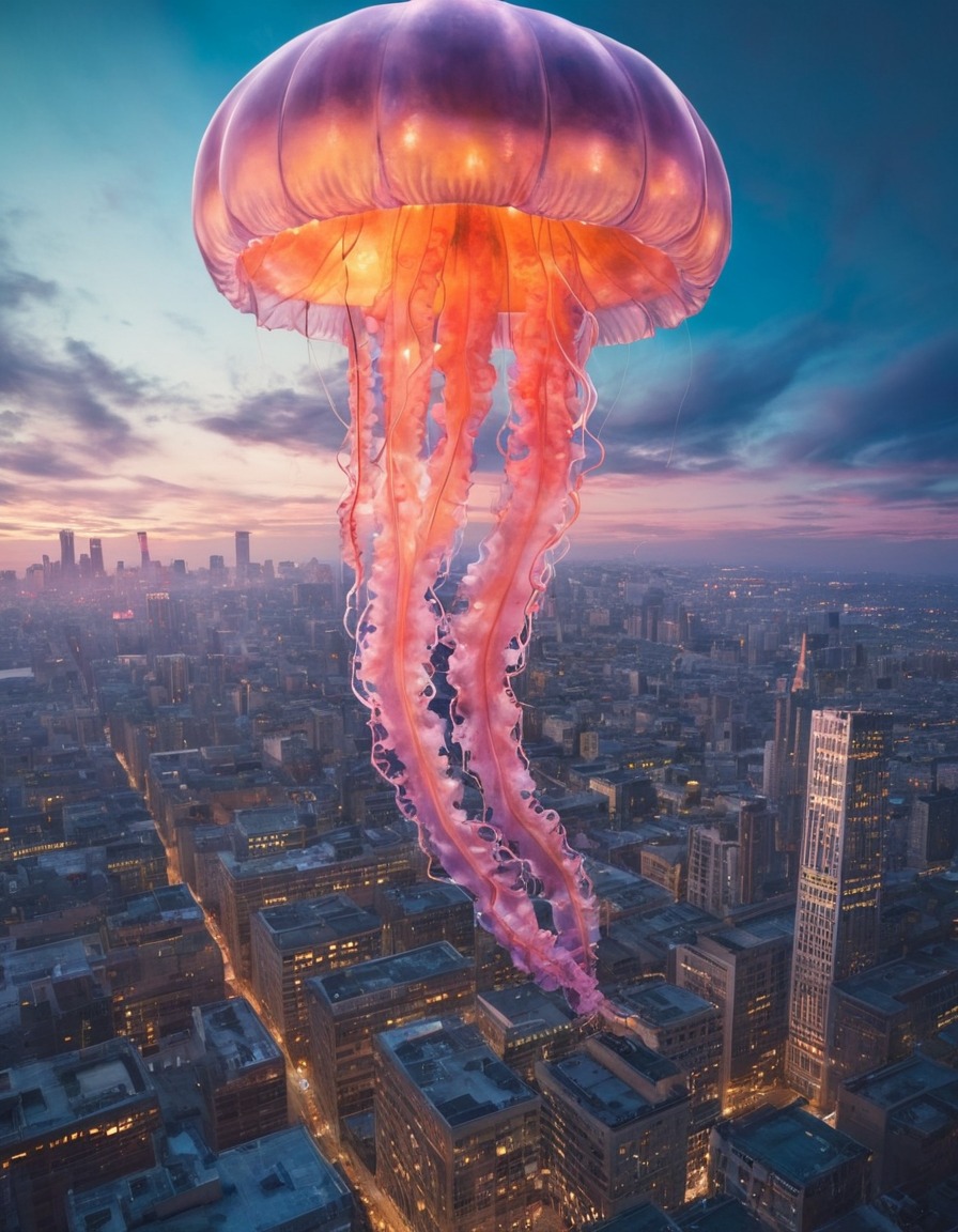 nature, urban, futuristic, fantasy, jellyfish, surreal