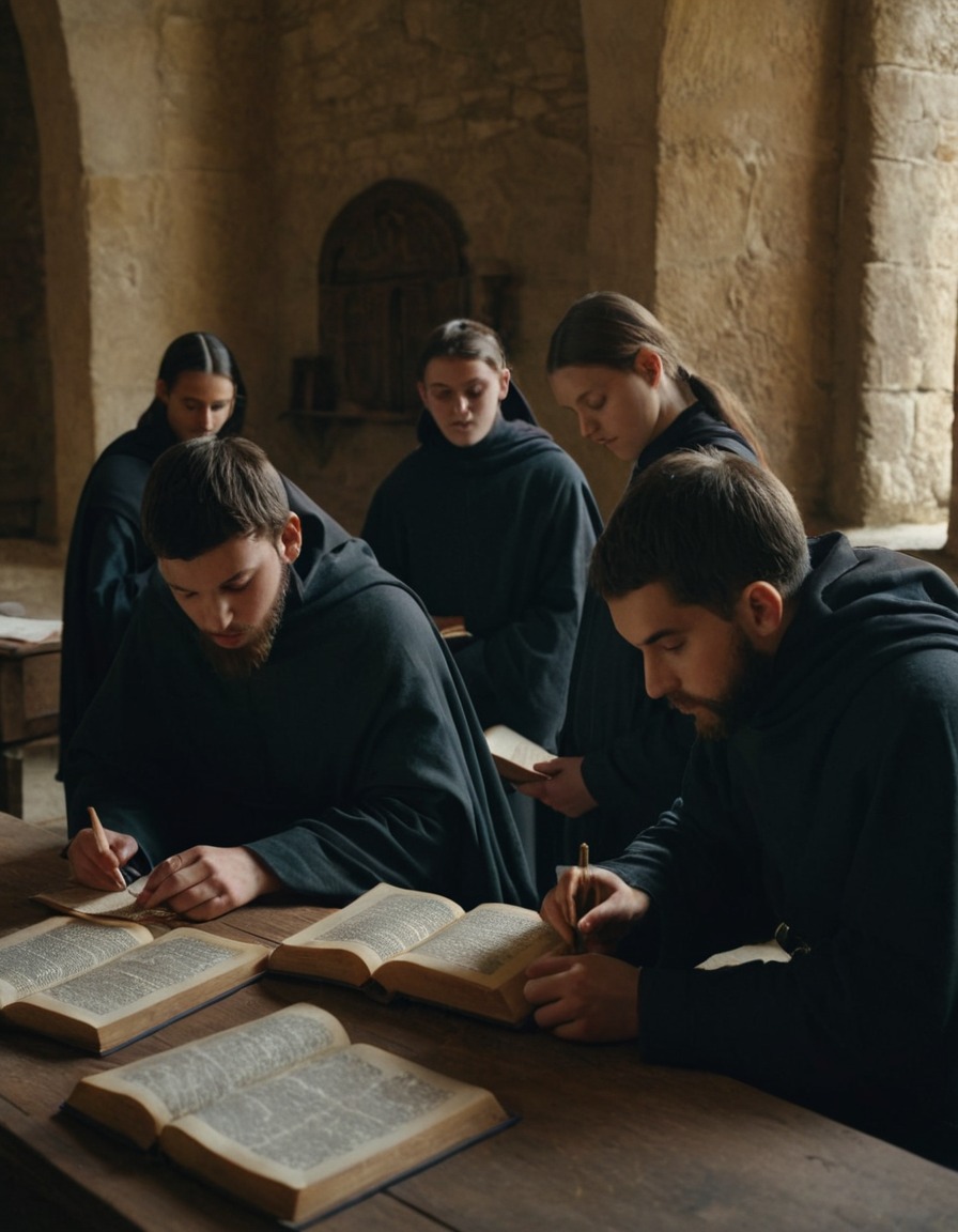 medieval europe, monastery school, students, scripture, education, 1100 ad