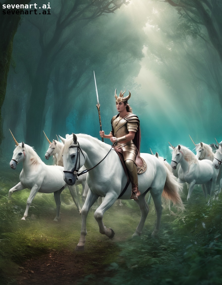 fantasy, centaur, unicorn, forest, magical