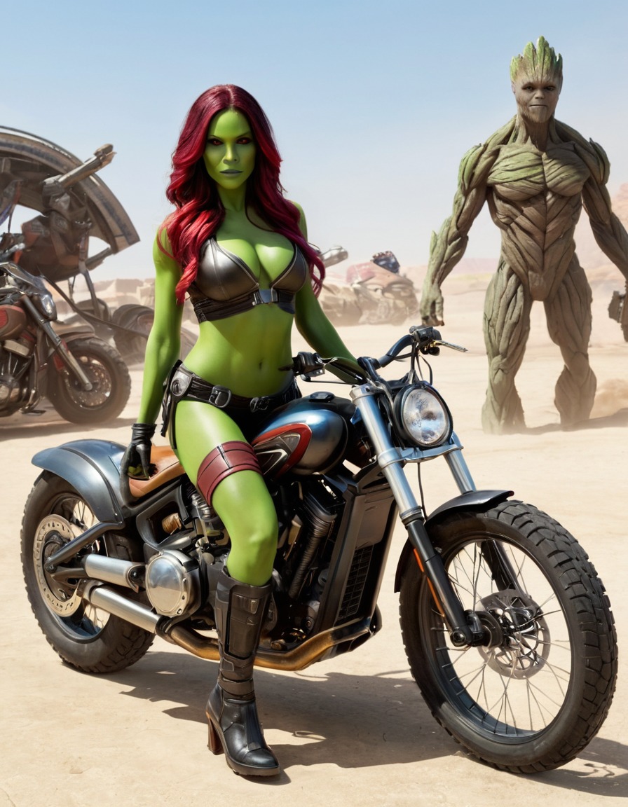 bike, gamora, marvel, guardians of the galaxy, superhero, motorcycle