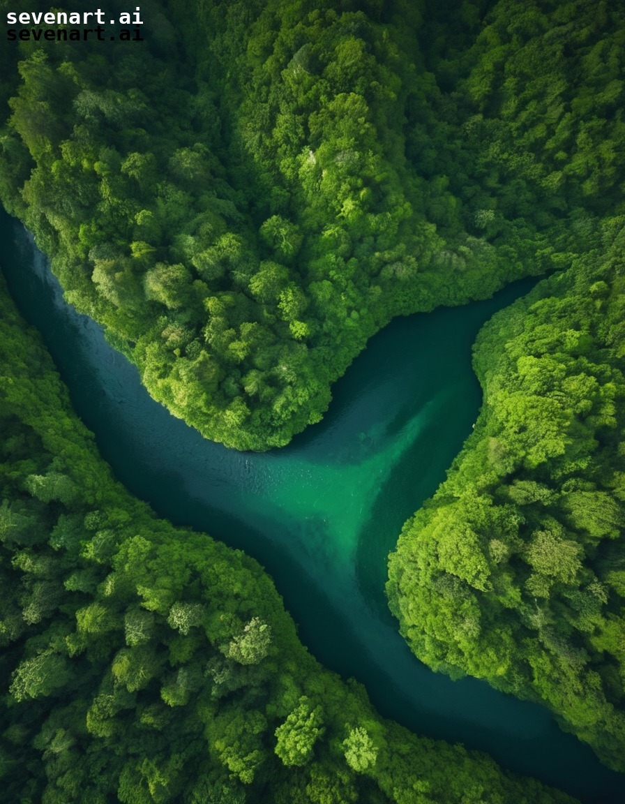 nature, landscape, river, aerial view, lush forest