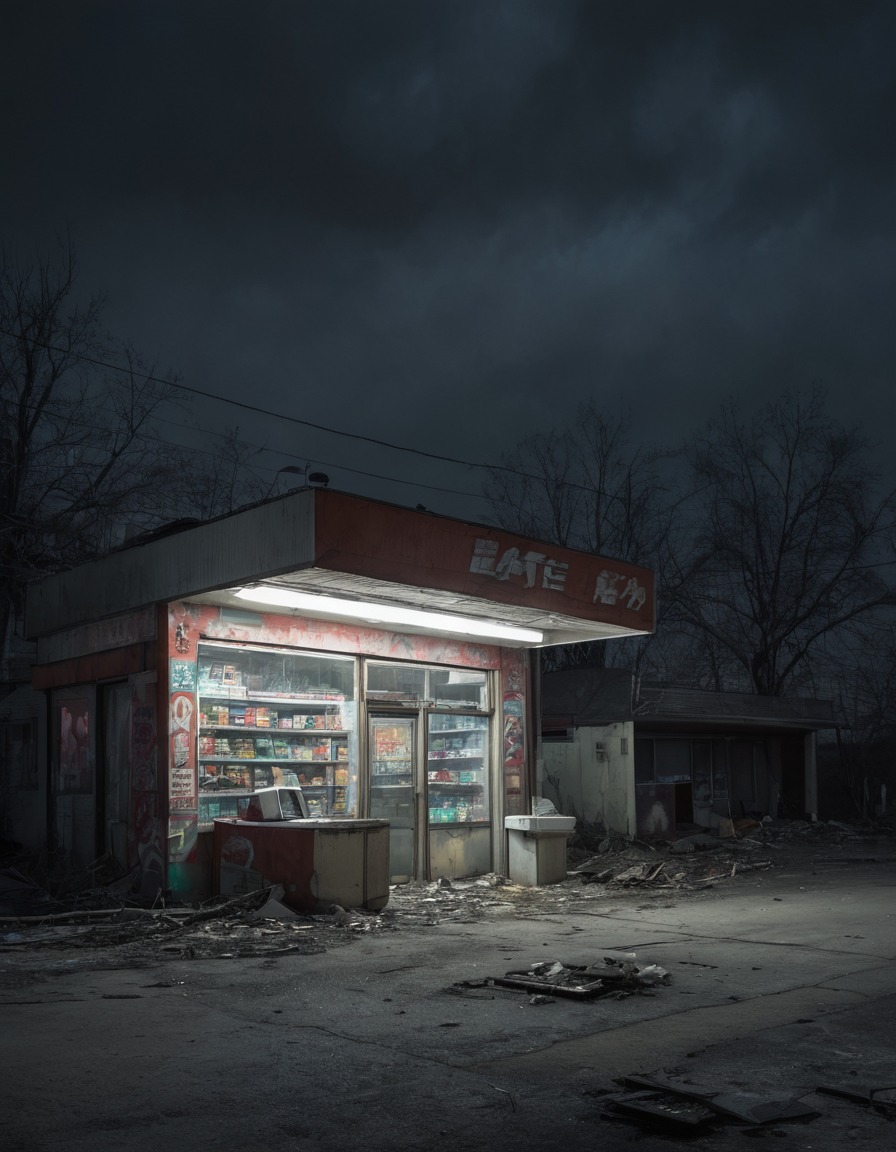 convenience store, abandoned building, urban decay, big city, store closure, neglected, cityscape