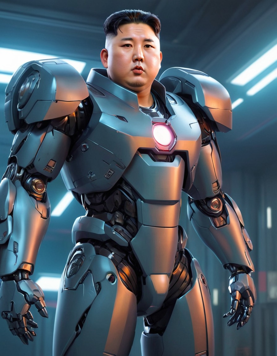 kim jong un, anime, futuristic, mecha suit, politics