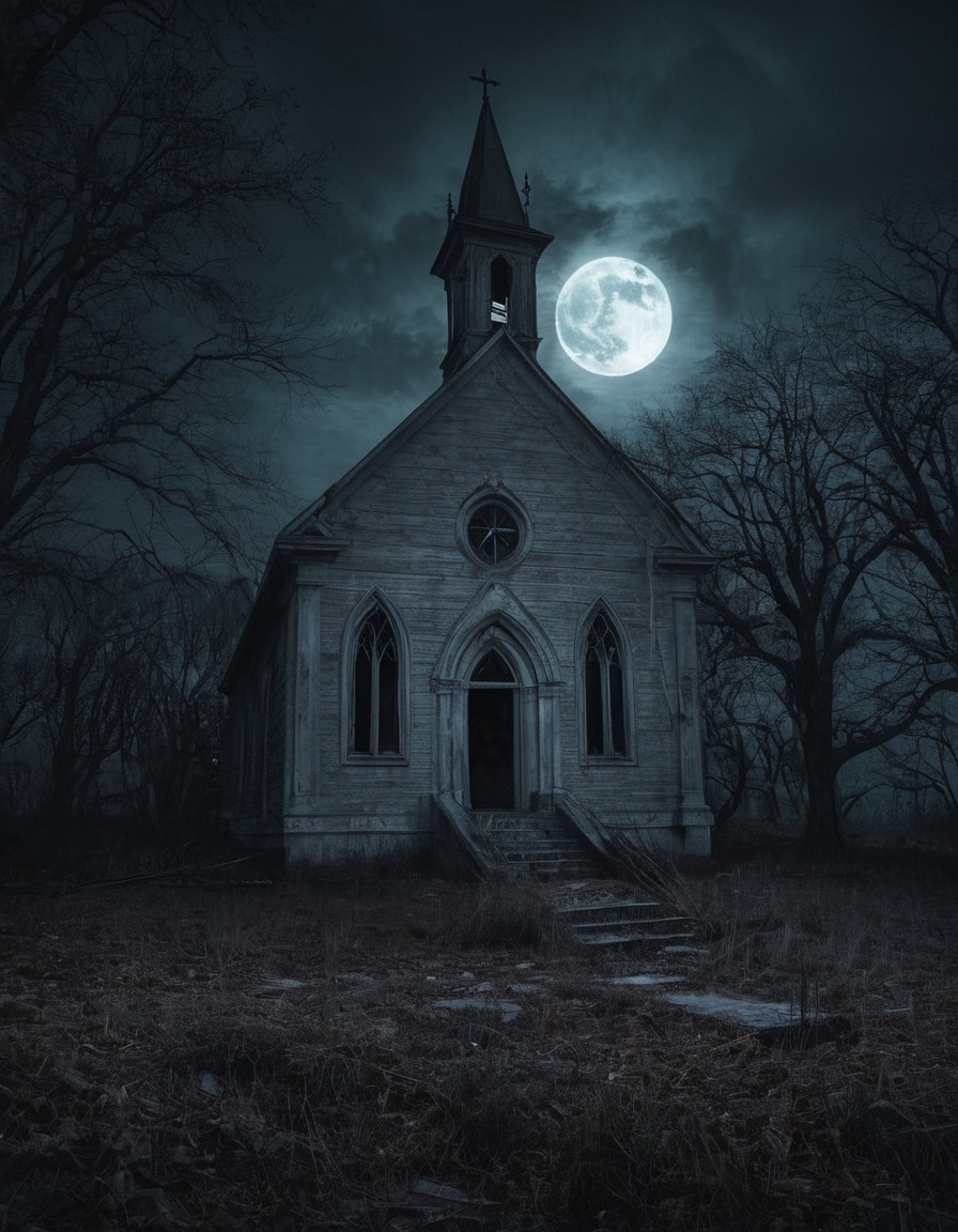 ghost, apparition, haunting, abandoned chapel, night, supernatural, gothic, underground, dark