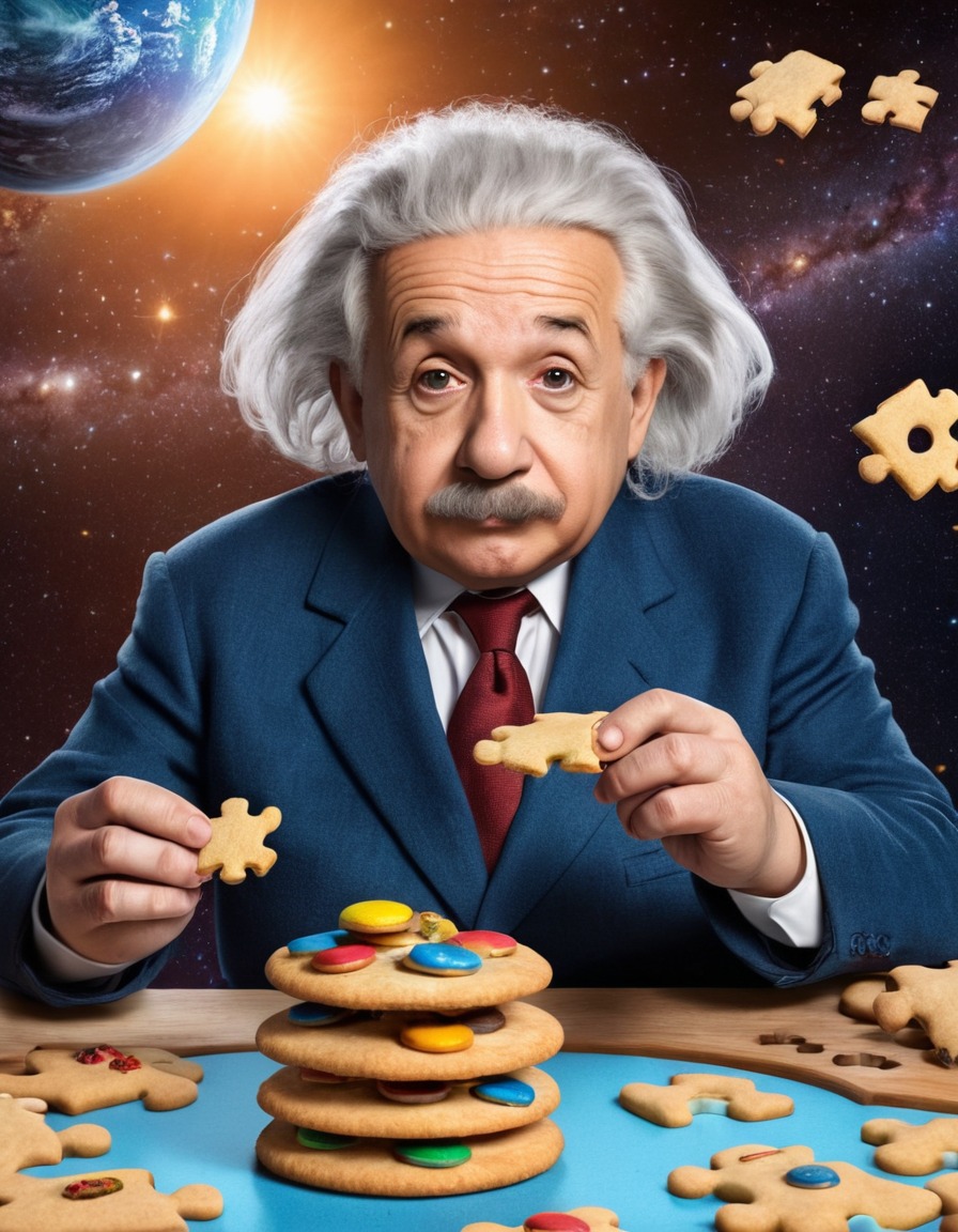 albert einstein, jigsaw puzzle, universe, cookies, creativity, fat