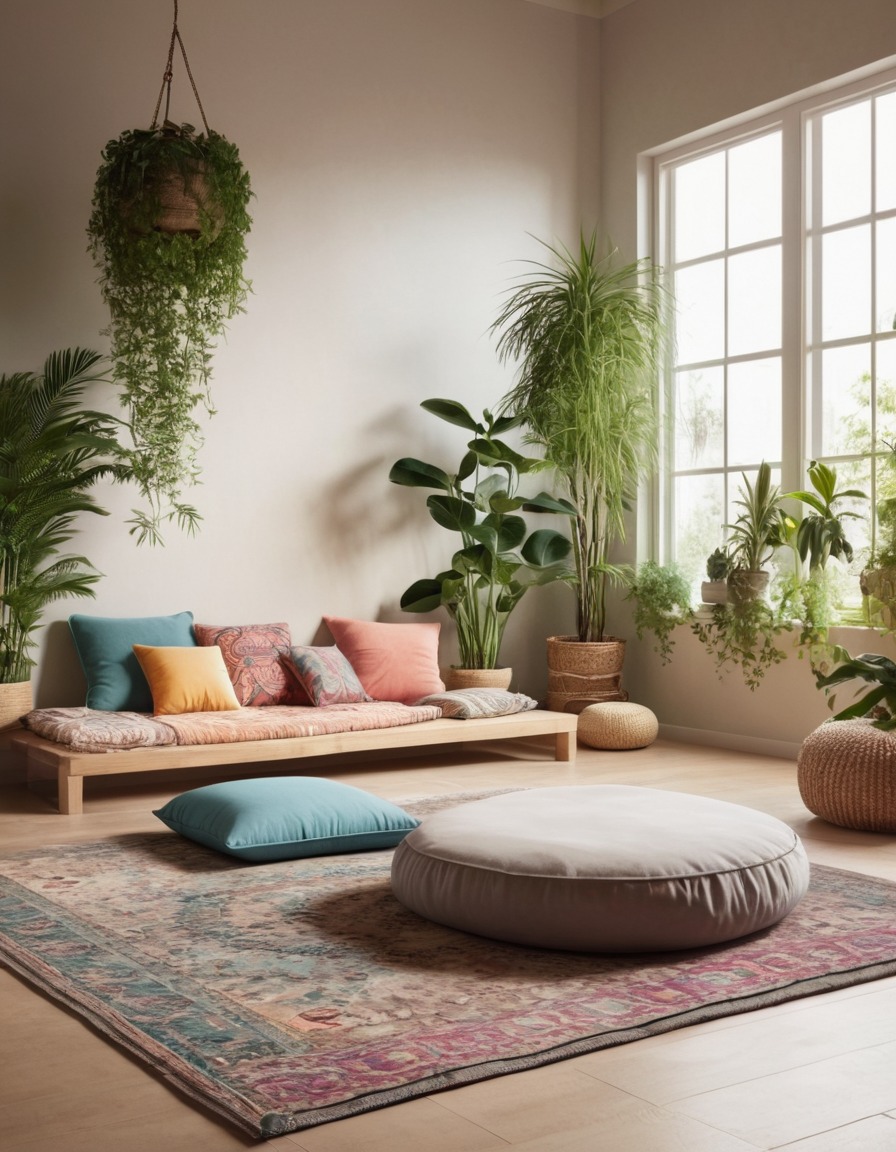 yoga, meditation, relaxation, peaceful, plants, home, interior