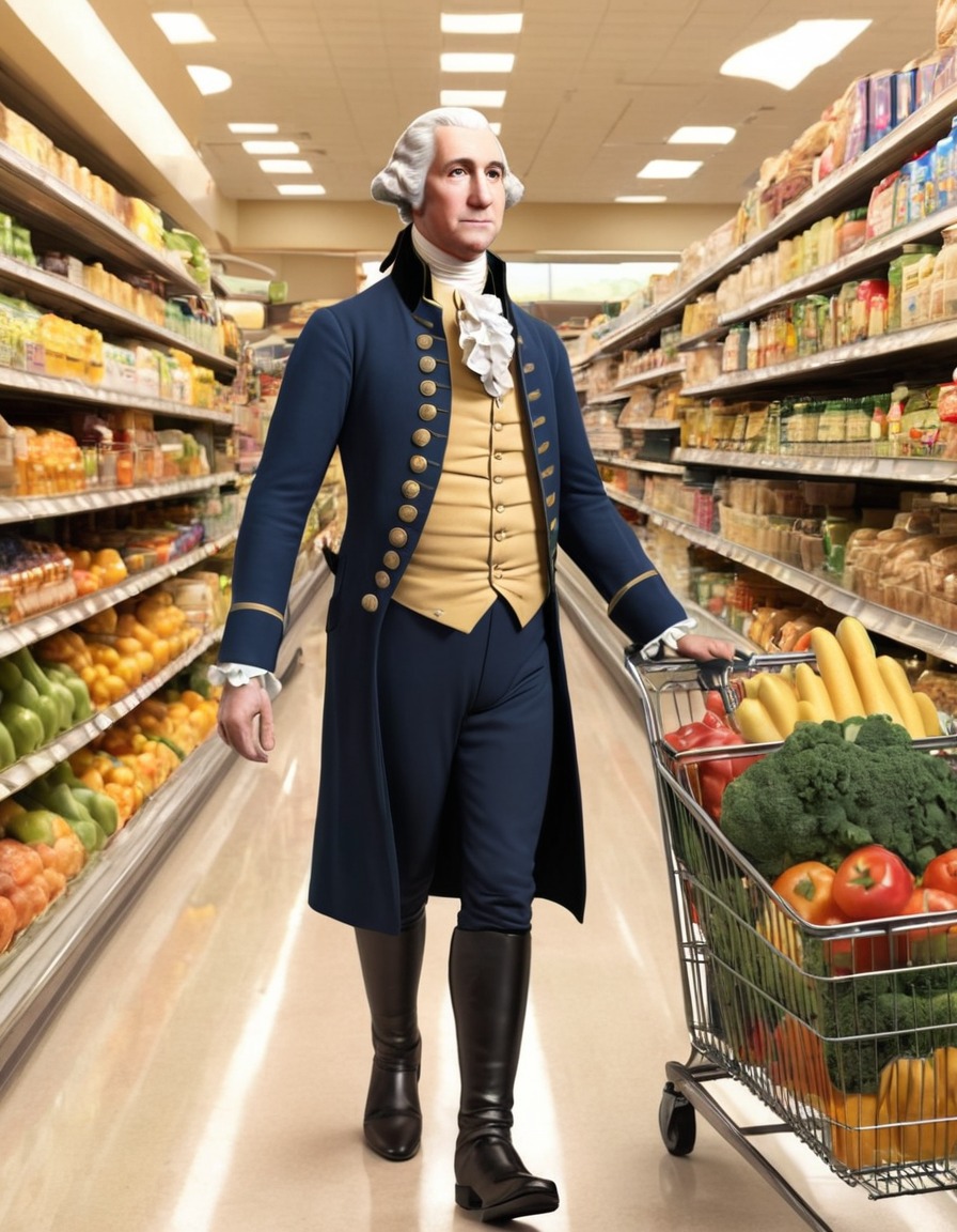 george washington, grocery shopping, supermarket, historical figure