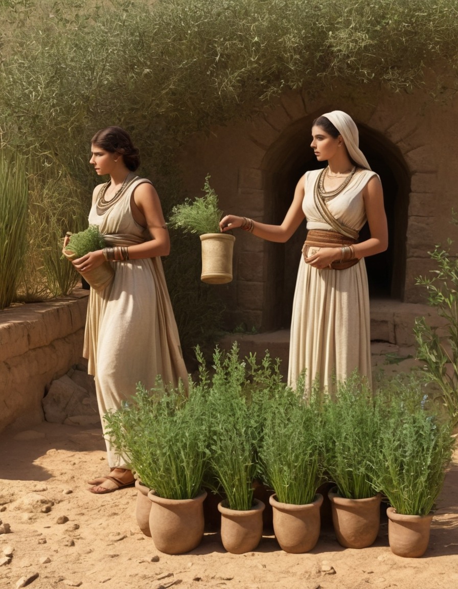 ancient women, herb gathering, plant medicine, mesopotamia, 1500 bc, ancient history