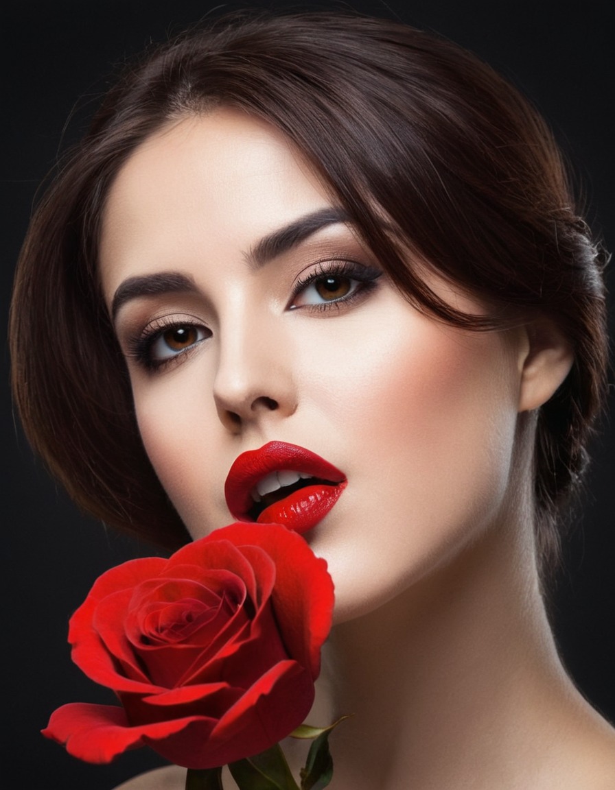 sensual, portrait, woman, red rose, seductive