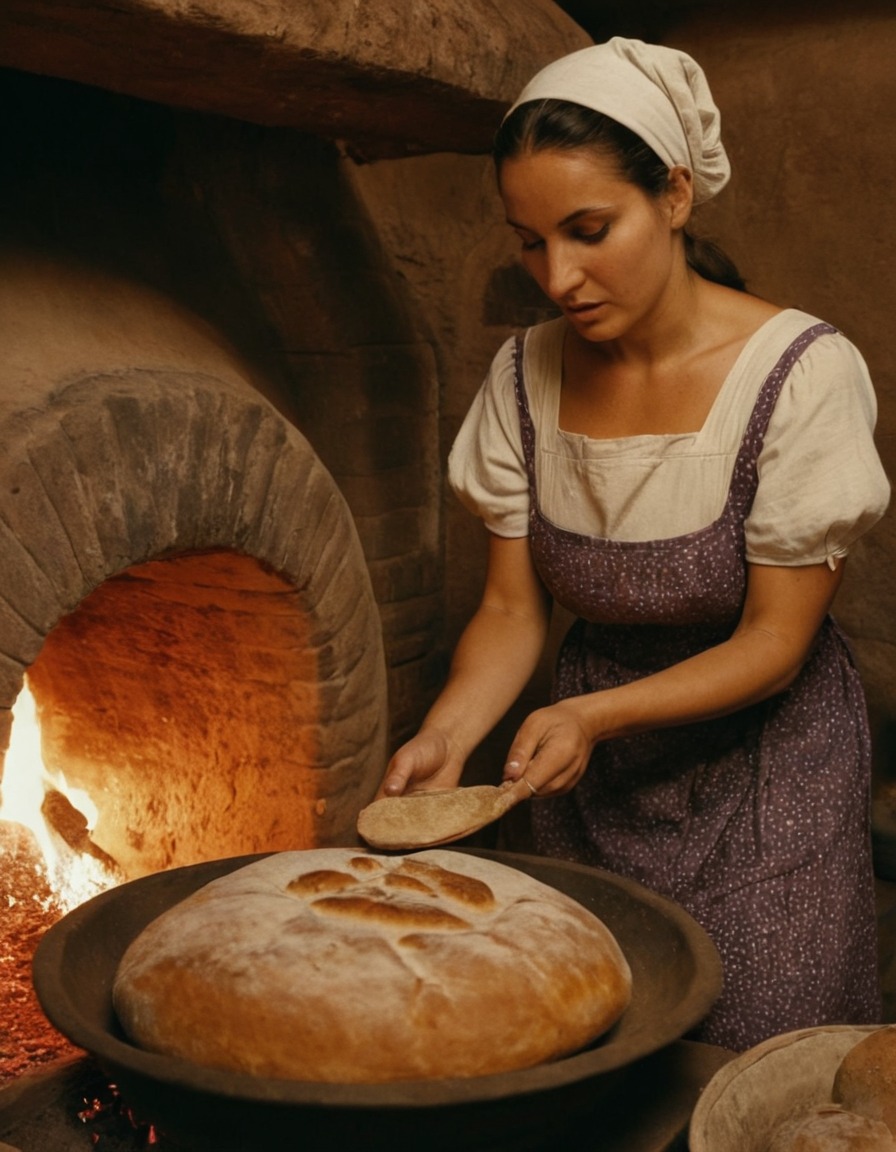 ancient rome, bread baking, clay oven, ancient cooking, historical scene, 150 ad, culinary traditions