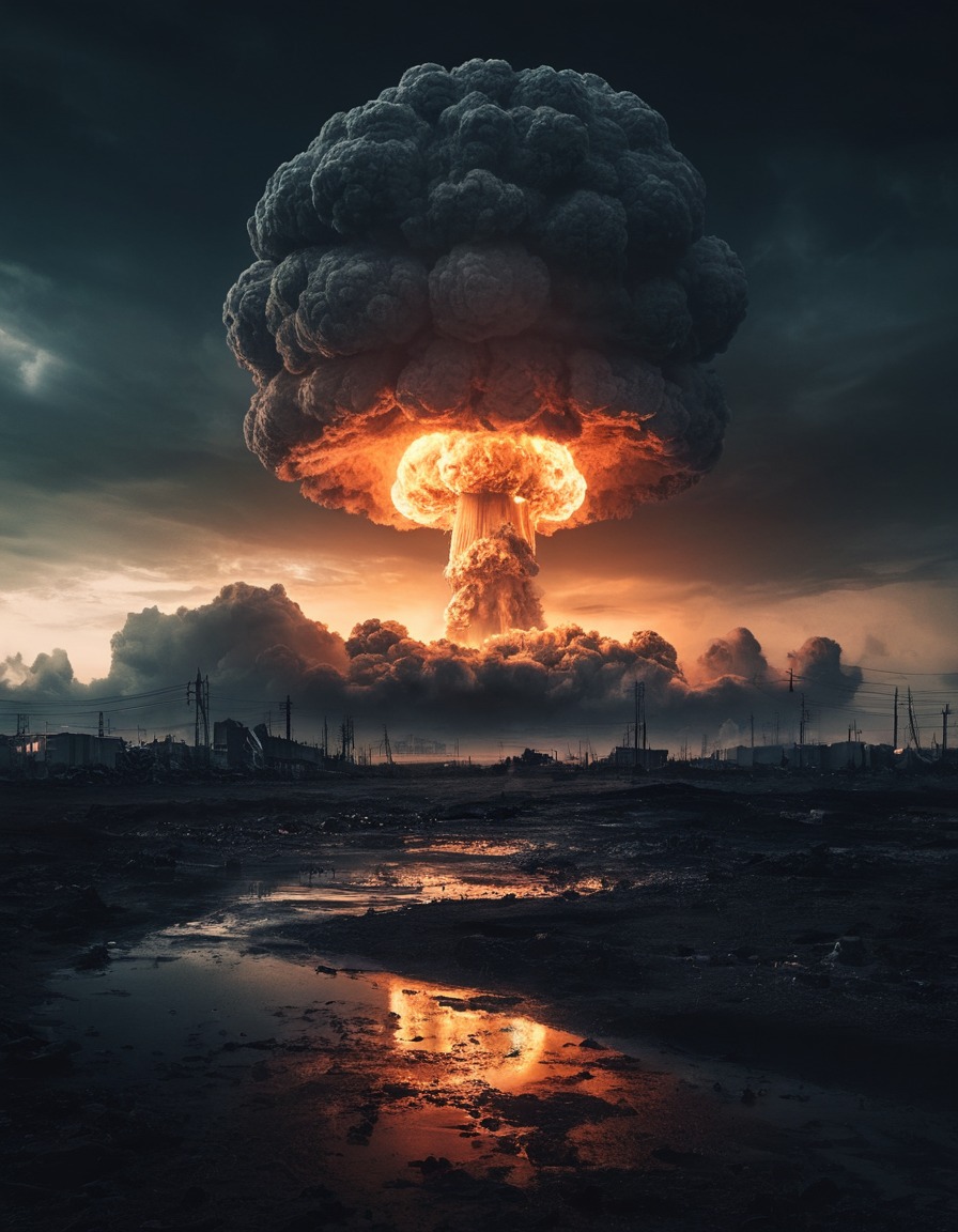 nuclear explosion, eerie glow, darkened sky, apocalypse, danger, nuclear, weapon, explosion