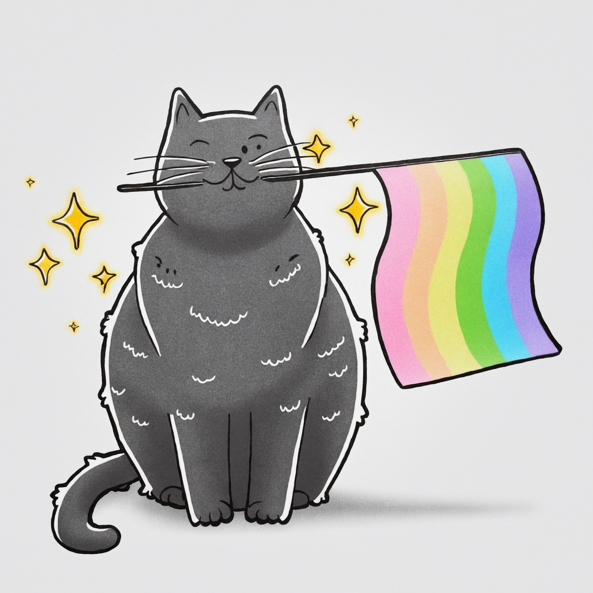 this month has kind of escaped me, cartoon, cute, doodle, drawing, art, artists on tumblr, pride, lgbt, lgbtq, rainbow, cat, black cat, rainbow flag, love, my art