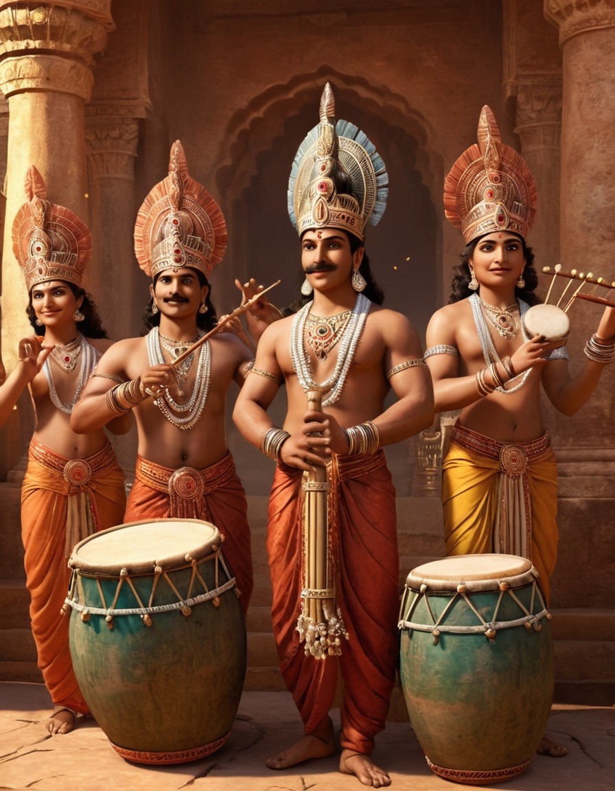 ancient musicians, drums, flutes, wedding celebration, ancient india, 300 bc