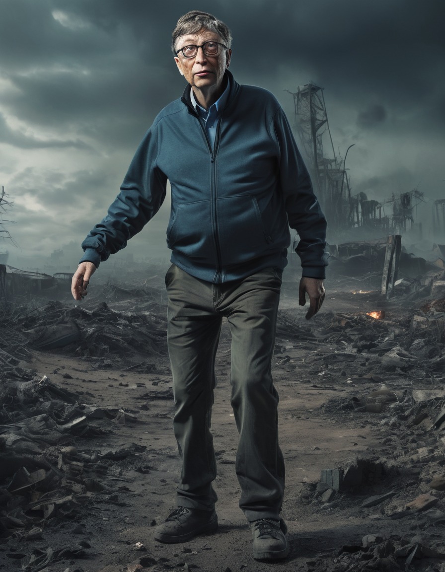 bill gates, zombie, post-apocalyptic, eerie, landscape, horror, celebrities