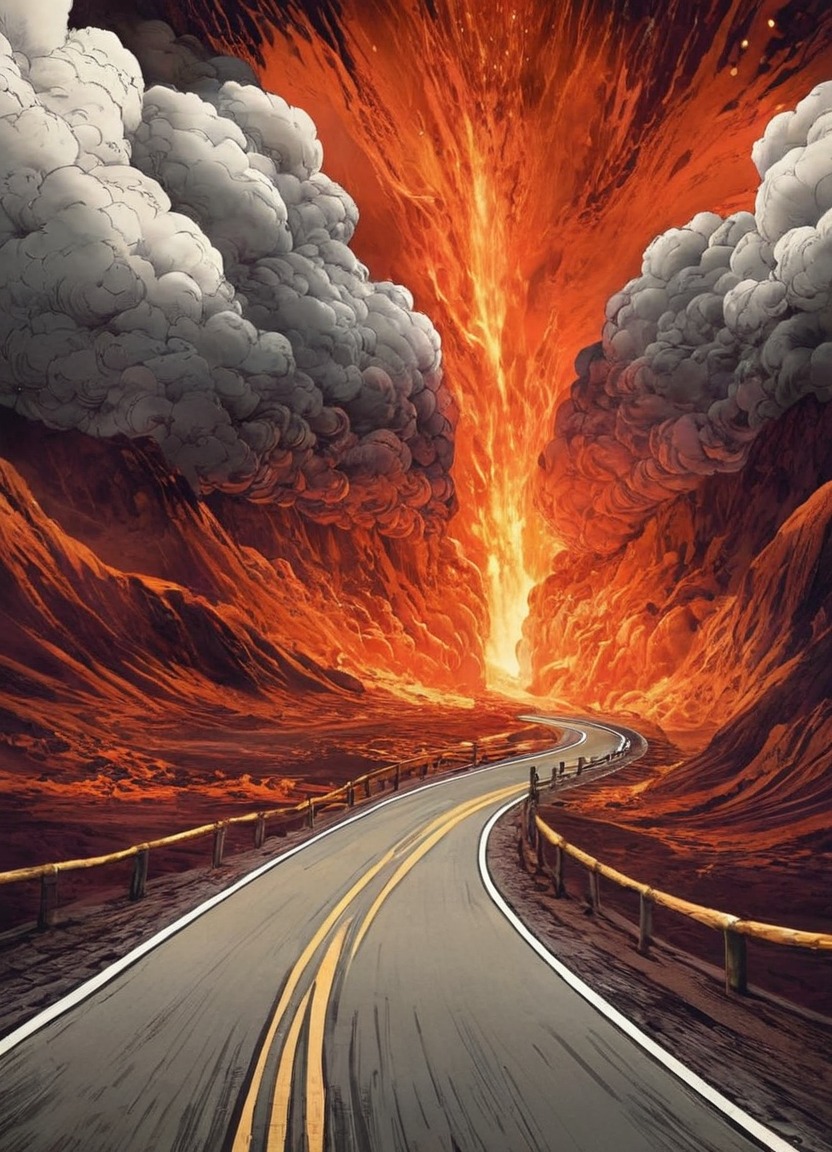 digitalart, wallpaper, dreamup, fiery, hellish, highway, highwaytohell, infernal, road, scary, collaborative_art, fixer_upper, ai_art, prompt_included, iterative_refinement, free_to_modify, remix_allowed, derivative_friendly