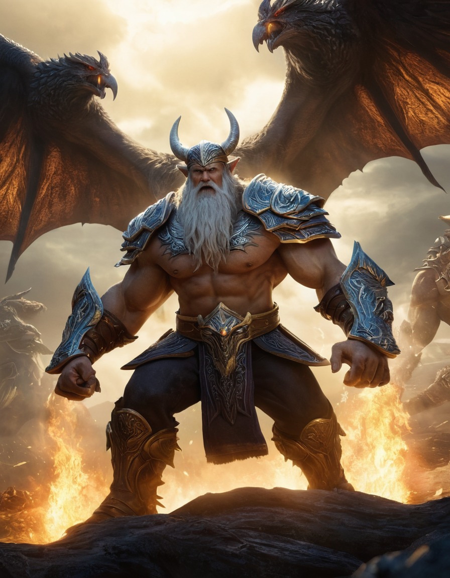 odin, epic, fight scene, monsters, norse mythology