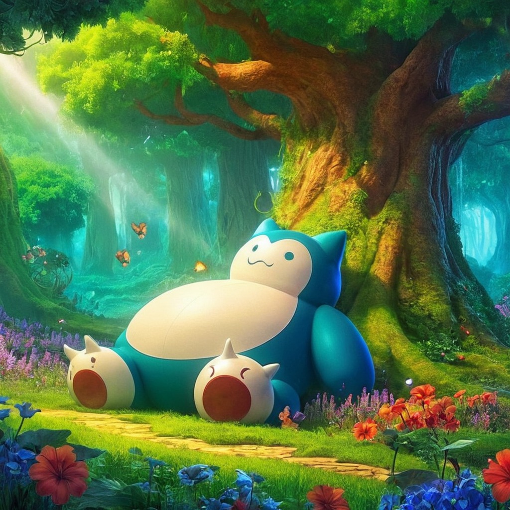 videogamefanart, digitalart, fanart, pokemon, anime, forest, nintendo, pocketmonster, pokemonfanart, snorlax